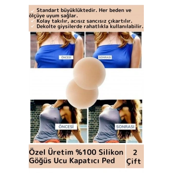 Özel Tasarım Kadın Ten Meme İç Giyim %100 Silikn Göğüs Ucu Kapatan Gizleyen Ped Nipple Pad 7Cm 2Çift