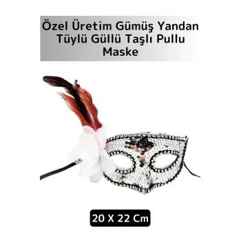 Özel Tasarım Kaliteli Balo Parti Kostüm Davet Yılbaşı Cosplay Fantezi Güllü Taşlı Pullu Detay Maske