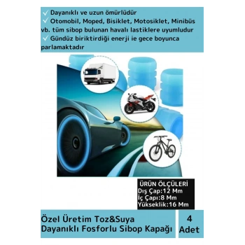 Özel Tüm Otomobil Bisiklet Motosiklet, Minibüslerle Uyumlu 4 Adet Fosforlu Mavi Sibop Kapağı