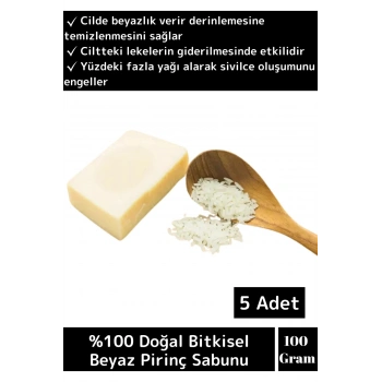 Özel Üretim %100 Doğal Cilt Sorunlarında Etkili Proteinli Beyaz Pirinç Sabunu 5 Adet