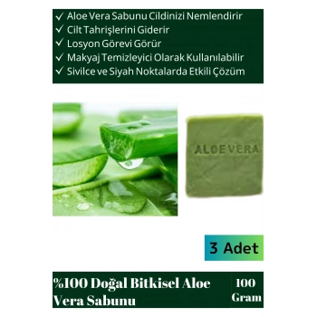 Özel Üretim %100 Doğal Tüm Vücut Kullanım Bitkisel Aloe Vera Sabunu 3 Adet