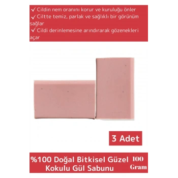 Özel Üretim %100 Organik Bitkisel Güzel Kokulu El Yüz Cilt Vücut Gül Sabunu 3 Adet