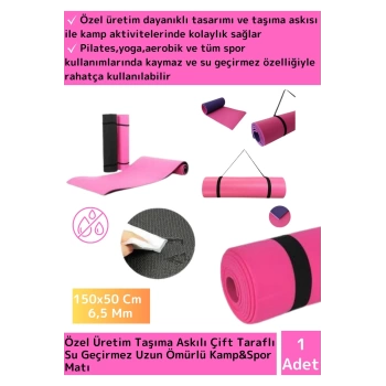 Özel Üretim Çift Taraflı Kaymaz Su Geçirmez Taşıma Askılı Kamp Uyku Matı Yoga Pilates Fitness 6,5 Mm
