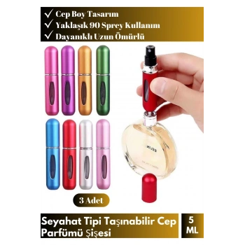 Özel Üretim Doldurulabilir Taşınabilir Çanta Boy Mini Cep Parfümü Şişesi 5 Ml 3 Adet