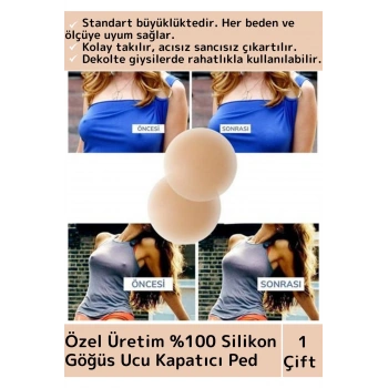Özel Üretim Kadın Ten Meme İç Giyim %100 Silikon Göğüs Ucu Kapatan Gizleyen Ped Nipple Pad 7 Cm
