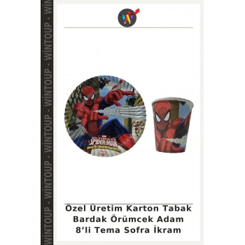 Özel Üretim Karton Tabak Bardak Örümcek Adam 8’li Tema Sofra İkram