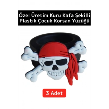 Özel Üretim Kuru Kafa Tasarım Parti Kostüm Eğlence Hediyelik Çocuk Plastik Korsan Yüzüğü 3 Adet