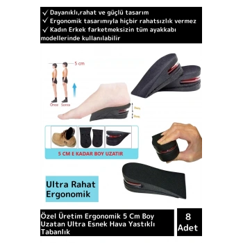 Özel Üretim Ortopedik Ultra Rahat Tasarım 5 Cm Boy Uzatan Ayakkabı Topuk Kaymaz Tabanlık 4 Çift