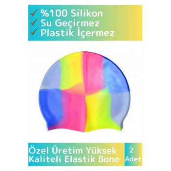 Özel Üretim Su Geçirmez Silikon Yüzücü Havuz&Deniz Bonesi Elastik Yüzme Şapkası Renkli 2 Adet