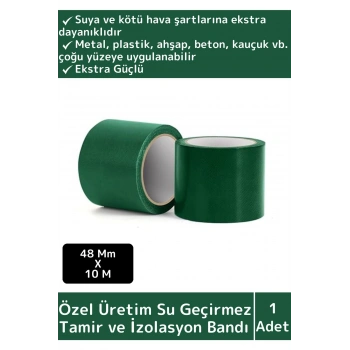 Özel Üretim Süper Güçlü Su Geçirmez Sızdırmaz Yeşil Çok Amaçlı Tamir ve İzolasyon Bandı 48mm x 10m