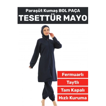 Özel Üretim Yüksek Kalite Konforlu Fermuarlı Taytlı Tam Kapalı Paraşüt Kumaş Bol Paça TESETTÜR MAYO