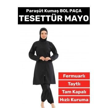 Özel Üretim Yüksek Kalite Konforlu Fermuarlı Taytlı Tam Kapalı Paraşüt Kumaş Bol Paça TESETTÜR MAYO