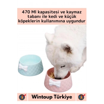 Özel Üretim Yüksek Kaliteli Kaymaz Pet Evcil Hayvan Fiyonk Tasarımlı Kedi Köpek Su Mama Kabı 470 Ml