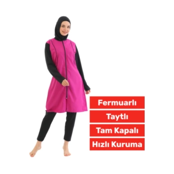 Özel Üretim Yüksek Kaliteli Konforlu Fermuarlı Taytlı Tam Kapalı Deniz Havuz Yüzücü TESETTÜR MAYO