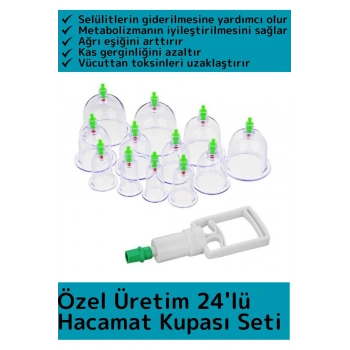 Özel Üretim Yüksek Kaliteli Selülit Çatlak Giderici Vakumlu 24lü Hacamat Kupası Seti