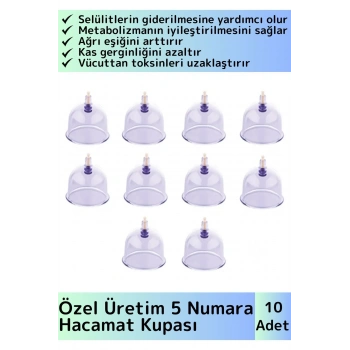 Özel Üretim Yüksek Kaliteli Selülit Çatlak Giderici Vakumlu 5 Numara Hacamat Kupası 10 Adet