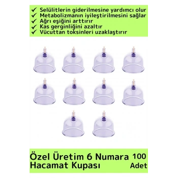 Özel Üretim Yüksek Kaliteli Selülit Çatlak Giderici Vakumlu 6 Numara Hacamat Kupası 100 Adet