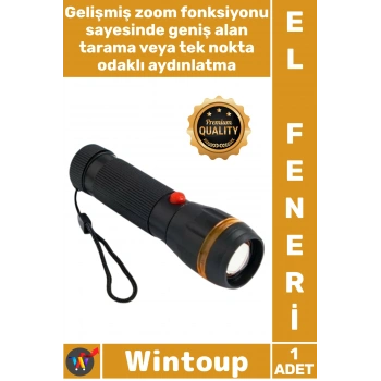 #ElFeneri Güçlü Aydınlatma Sağlayan Dayanıklı Ergonomik Kompakt Plastik Zoomlu Pilli Şık El Feneri