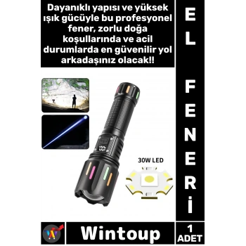 #Fener Taktik Su Geçirmez Avcı 30w Zoomlu Led Powerbank Özellikli Şarjlı Profesyonel El Feneri