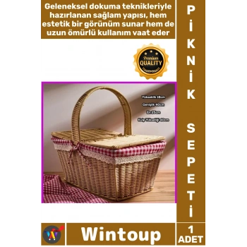 #Piknik El Örmesi Kapaklı Astarlı Şık Dayanıklı Vintage Dekoratif Kamp Bahçe Kare Hasır Piknik Sepet