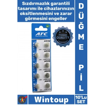#Pil AG13 LR44 A76 Tam Uyumlu Uzun Ömürlü Güçlü Performanslı 15V Alkalin Düğme Pil 10lu Kart Paket