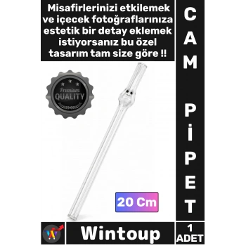 #Pipet Kalite Şeffaf Sağlıklı Ekolojik Dayanıklı Estetik Dekoratif Yüz Figürlü Şık Cam Pipet 20 Cm