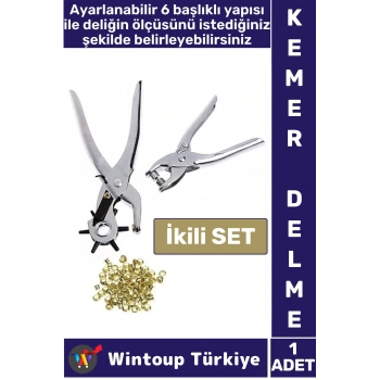 Pratik Delgeç 6 Farklı Başlıklı Döner Kemer Delme Pensesi Perçin Deri Plastik Delici İkili Set