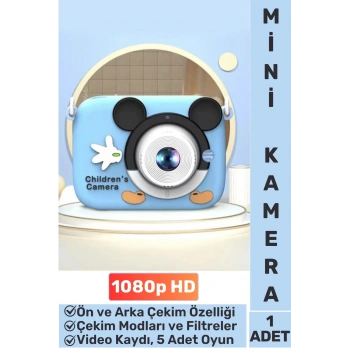 Premium 1080p HD Video Kayıt Ön Arka Çekim Filtre 5 Oyun Mini Çocuk Kamera Dijital Fotoğraf Makinesi
