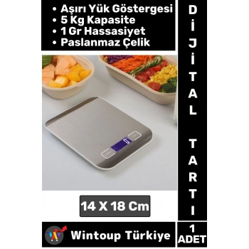 Premium 5 Kg Kapasiteli 1 Gr Hassasiyet Dijital Ekran Paslanmaz Çelik Hassas Mutfak Tartısı Terazi