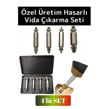 Premium Dayanıklı Matkap Tornavida Uyumlu Hasarlı Paslı Kırık Yamuk Vida Sökme Çıkarma Seti 4lü Set