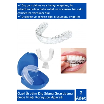Premium Diş Çene Sıkma Gıcırdatma Bruksizm Gece Plağı Koruyucu Aparatı Dişlik Uyku Aparatı 2 Adet