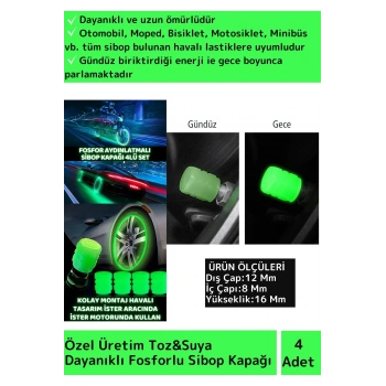 Premium Fosforlu Yeşil Sibop Kapağı Otomobil Bisiklet Motosiklet, Minibüslerle Uyumlu 4lü