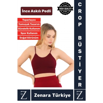 Premium Göğüs Toparlayan Sarkma Önleyen Gündelik Spor Kullanım İnce Askı Pedli Çizgili Crop Büstiyer