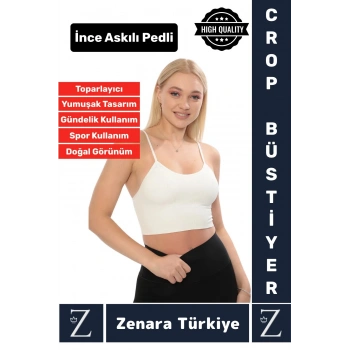 Premium Göğüs Toparlayan Sarkma Önleyen Gündelik Spor Kullanım İnce Askı Pedli Çizgili Crop Büstiyer