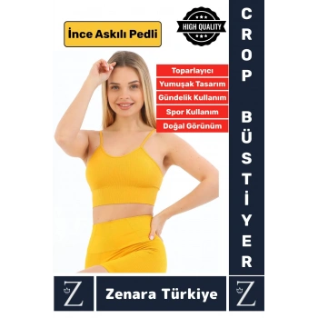 Premium Göğüs Toparlayan Sarkma Önleyen Gündelik Spor Kullanım İnce Askı Pedli Çizgili Crop Büstiyer