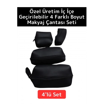 Premium Kaliteli Fermuarlı İç İçe Geçirilebilen 10/15/20/25 Cm 4lü Taşınabilir Makyaj Çantası Seti