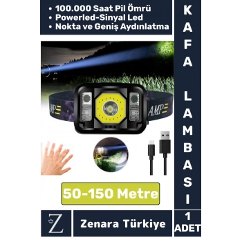 Premium Kamp Avcı Balıkçı Deprem 50-150 Metre Mesafeli Sinyal LED Şarjlı Powerled KAFA LAMBASI