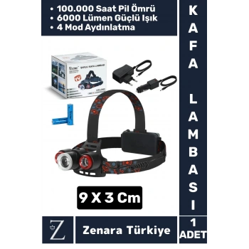 Premium Kamp Avcı Balıkçı Deprem 6000 Lümen Güçlü Işık 100-150 Metre 5 Modlu Kafa Lambası