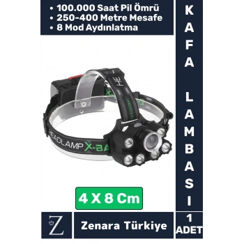 Premium Kamp Avcı Balıkçı Deprem Yüksek Mesafeli 250-400 Metre Net Işık 8 Mod Güçlü KAFA LAMBASI