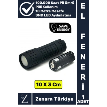 Premium Kamp Avcı Balıkçı Güvenlik Deprem Enerji Tasarrufu Güçlü Beyaz Işık Pilli Mini EL FENERİ