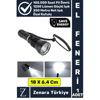 Premium Kamp Avcı Balıkçı Güvenlik Deprem Uzun Menzilli 1200 Lümen Güçlü Beyaz Işık Şarjlı El Feneri