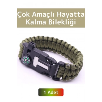 Premium Kompakt Outdoor Kamp Pusula Düdük Çakmaktaşı Çok Fonksiyonlu Şık Hayatta Kalma Bilekliği