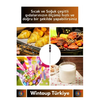 Premium LCD Ekran Çift Birimli Ölçüm Hafızalı Et Sıvı Mama Sıcak Soğuk Saplamalı Gıda Termometresi