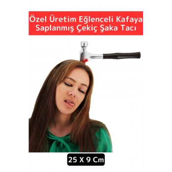 Premium Parti Etkinlik Cadılar Bayramı Eğlenceli Kafaya Saplanan Saplı Çekiç Gerçekçi Şaka Tacı 25Cm