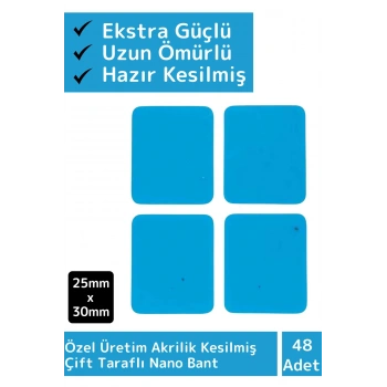 Premium Seri Süper Güçlü Akrilik Çift Taraflı Hazır Kesilmiş 25x30 Mm Asma Bant 48li