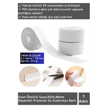 Premium Seri Ultra Güçlü Suya Küfe Dayanıklı Pencere Banyo Lavabo Kenar Süper Yalıtım Bantı 1 Adt