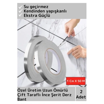 Premium Seri Uzun Ömürlü Ekstra Güçlü Su Geçirmez Fayans Arası Şerif Derz Bant 1 Cm X 50 Metre 2 Adt