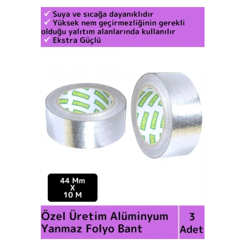 Premium Suya Sıcaklığa Dayanıklı Tamir Soba Boru Yama Alüminyum Yanmaz Folyo Bant 44Mm-10Mtr 3Adet