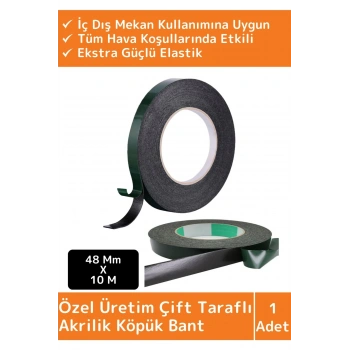 Premium Ultra Güçlü İz Bırakmaz Elastik Yapılı Çift Taraflı 48mm-10Metre Akrilik Köpük Bant