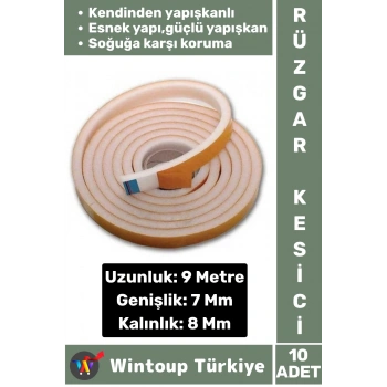 Premium Yapışkanlı Pencere İzolasyon Bantı Rüzgar Soğuk Kesici Cam Yalıtım Süngeri 9 Metre X 10 Adet